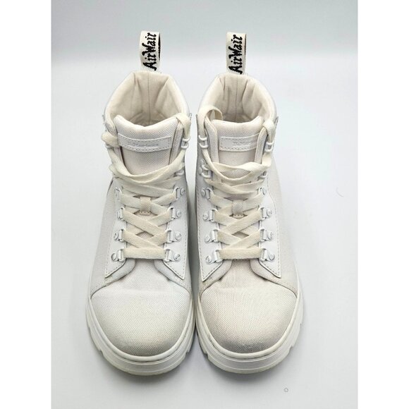 Dr Martens Women White White Canvas Combs Combat Chunky Platform Boots Sz 8 2520 - Picture 11 of 16